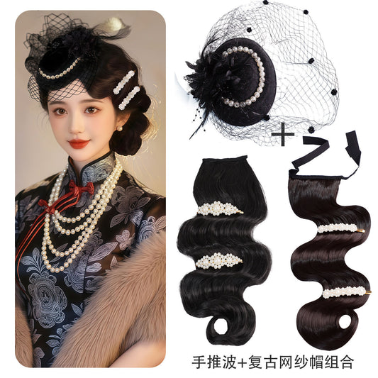 Traditional Chinese Qipao Hairstyle Wig Yeshanghai 夜上海 Hanfu Historical Hairpieces
