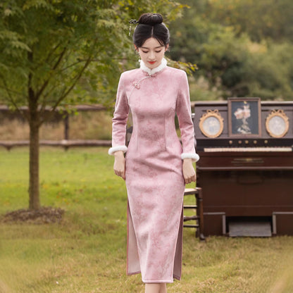 Chinese Modern Women's Qipao Dress Clothing Fanglanxiu 芳兰秀  Cheongsam Winter Thicken Velvet