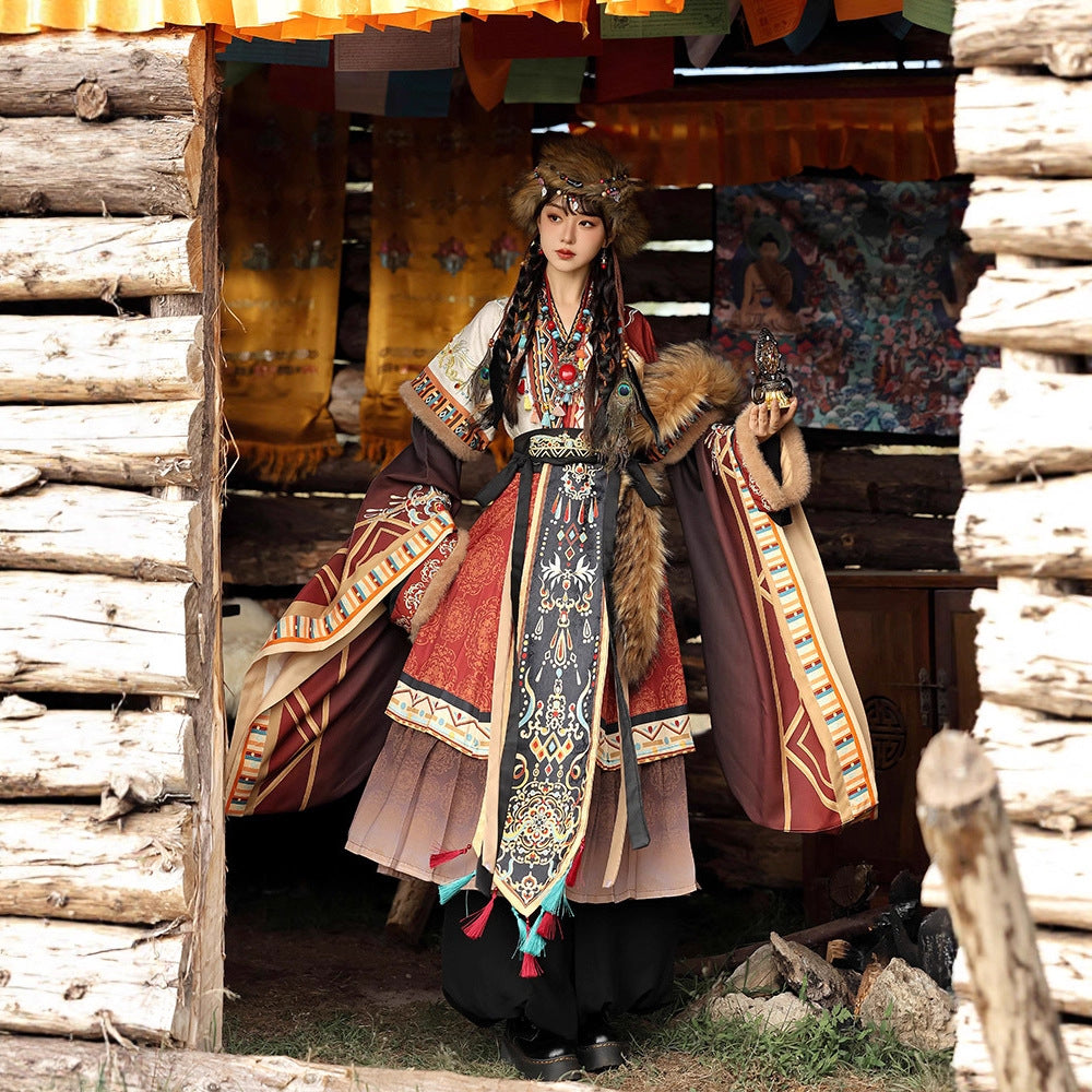 Tibetan Robe Jingfan 经幡 Nationality  Chinese Culture Clothing Velvet Thick Winter