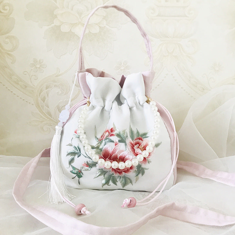 Chinese Style Drawstring Handbag Pearl Embroidery Bags Nang 囊