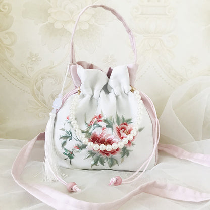 Chinese Style Drawstring Handbag Pearl Embroidery Bags Nang 囊
