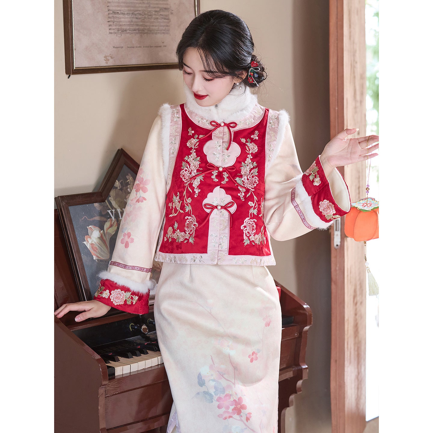 Women's Qipao Huaiqianshu 花千树 Asian Dress Chinese Thicken Modern Hanfu Clothing Velvet Cheongsam Winter Autumn
