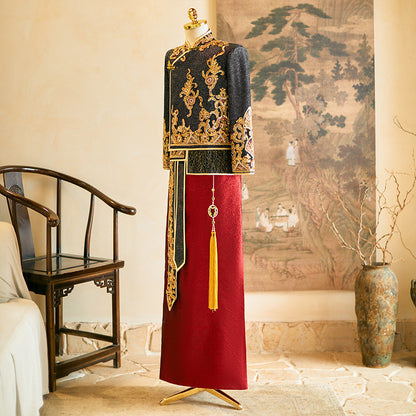 Men's Chinese Wedding Clothing Long Sleeves Long 龙 Male Attire