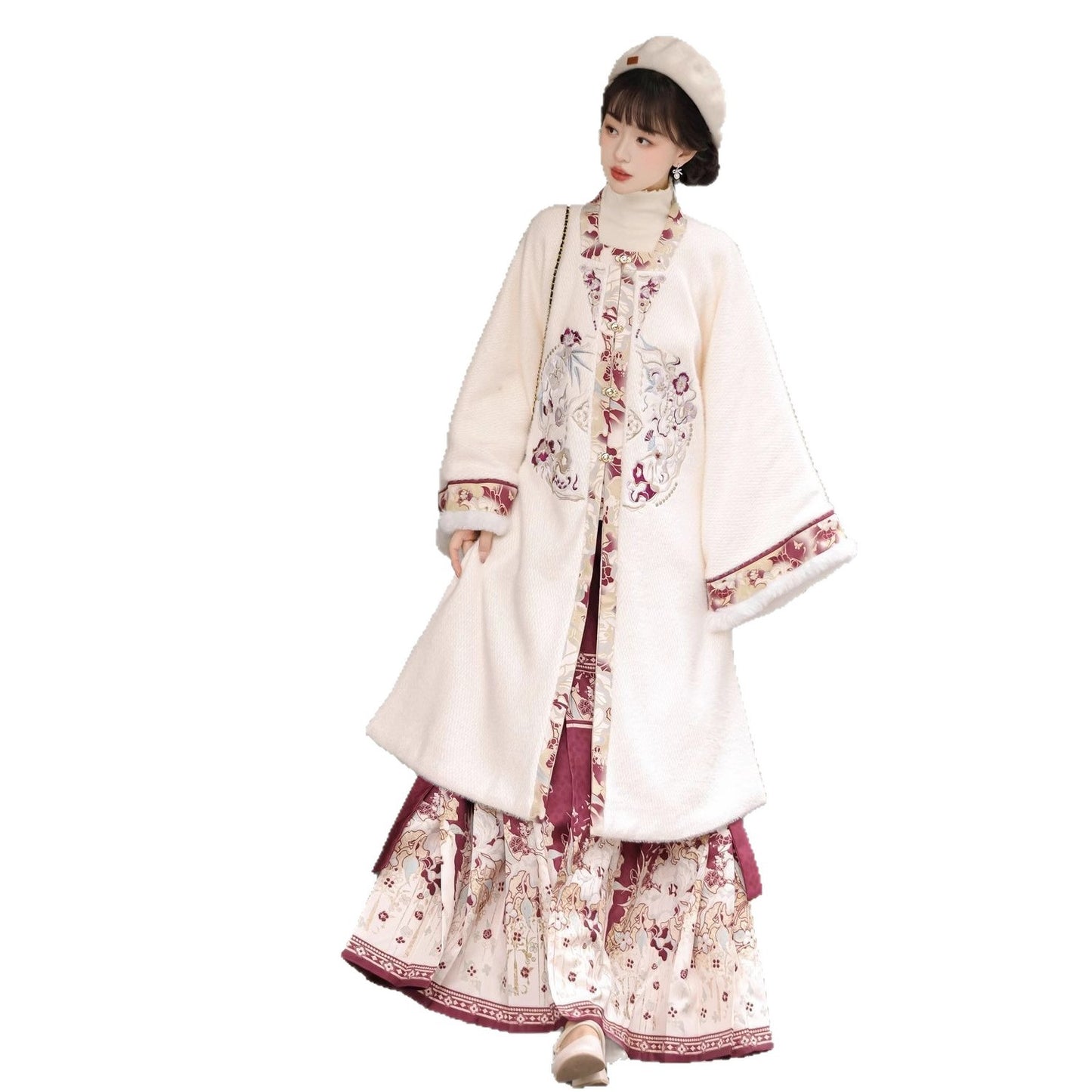New Chinese Style Clothing Dongrihuarong 冬日花容 Women's Modern Hanfu Qing Dynasty Thicken Velvet  Autumn Winter