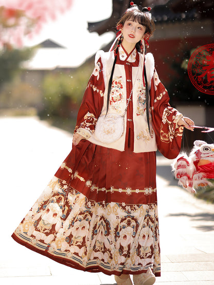 Ming Dynasty Mamian Clothing Futu 福兔 Women's Chinese Traditional Thicken Velvet Lunar New Year Hanfu Autumn Winter
