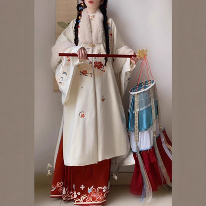 Ming Dynasty Clothing Niannianyouyu 年年有鱼 Women's Chinese Traditional Thicken Velvet Lunar New Year Hanfu Autumn Winter