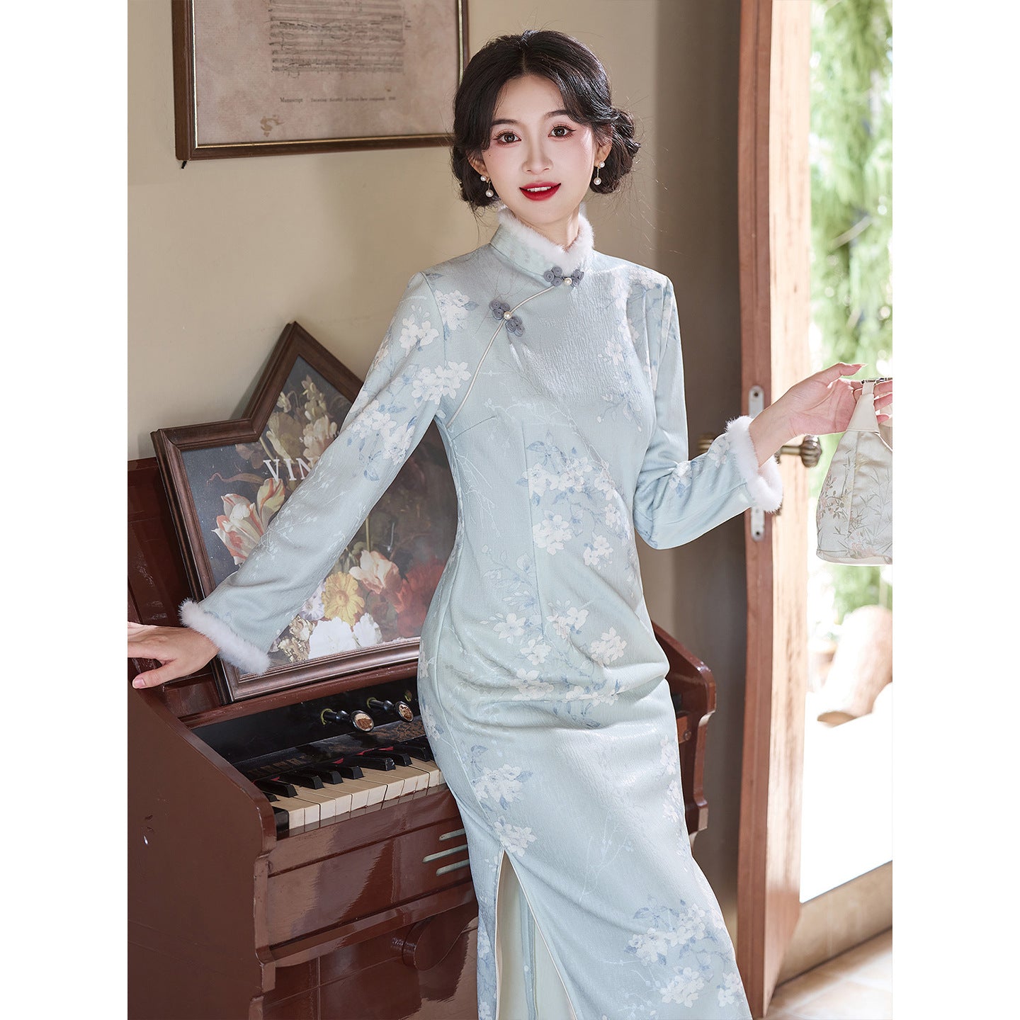 Women's Qipao Xinghua 星华 Asian Thicken Dress Chinese Modern Hanfu Clothing Velvet Cheongsam Winter