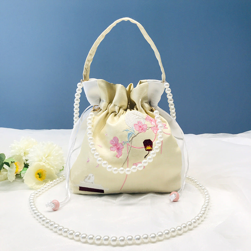 Chinese Style Drawstring Handbag Pearl Embroidery Bags Nang 囊