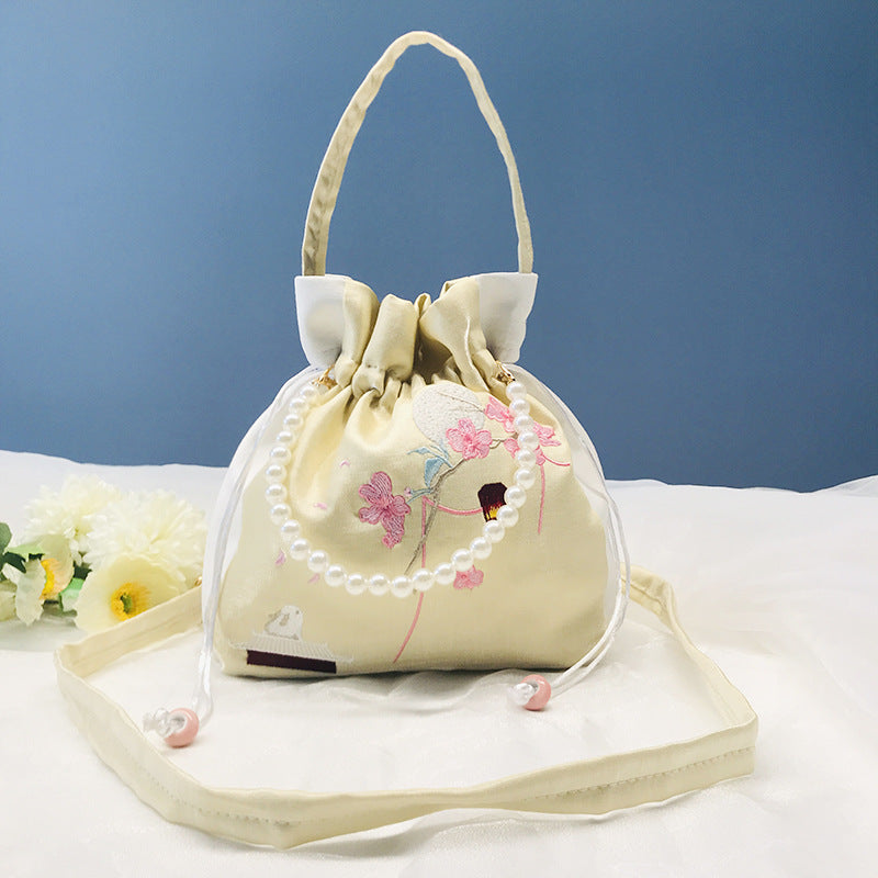 Chinese Style Drawstring Handbag Pearl Embroidery Bags Nang 囊