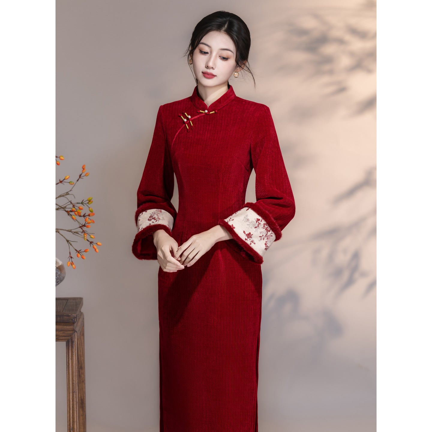 Women's Qipao Wangyue 望月 Asian Thicken Dress Chinese Modern Hanfu Clothing Velvet Cheongsam Winter