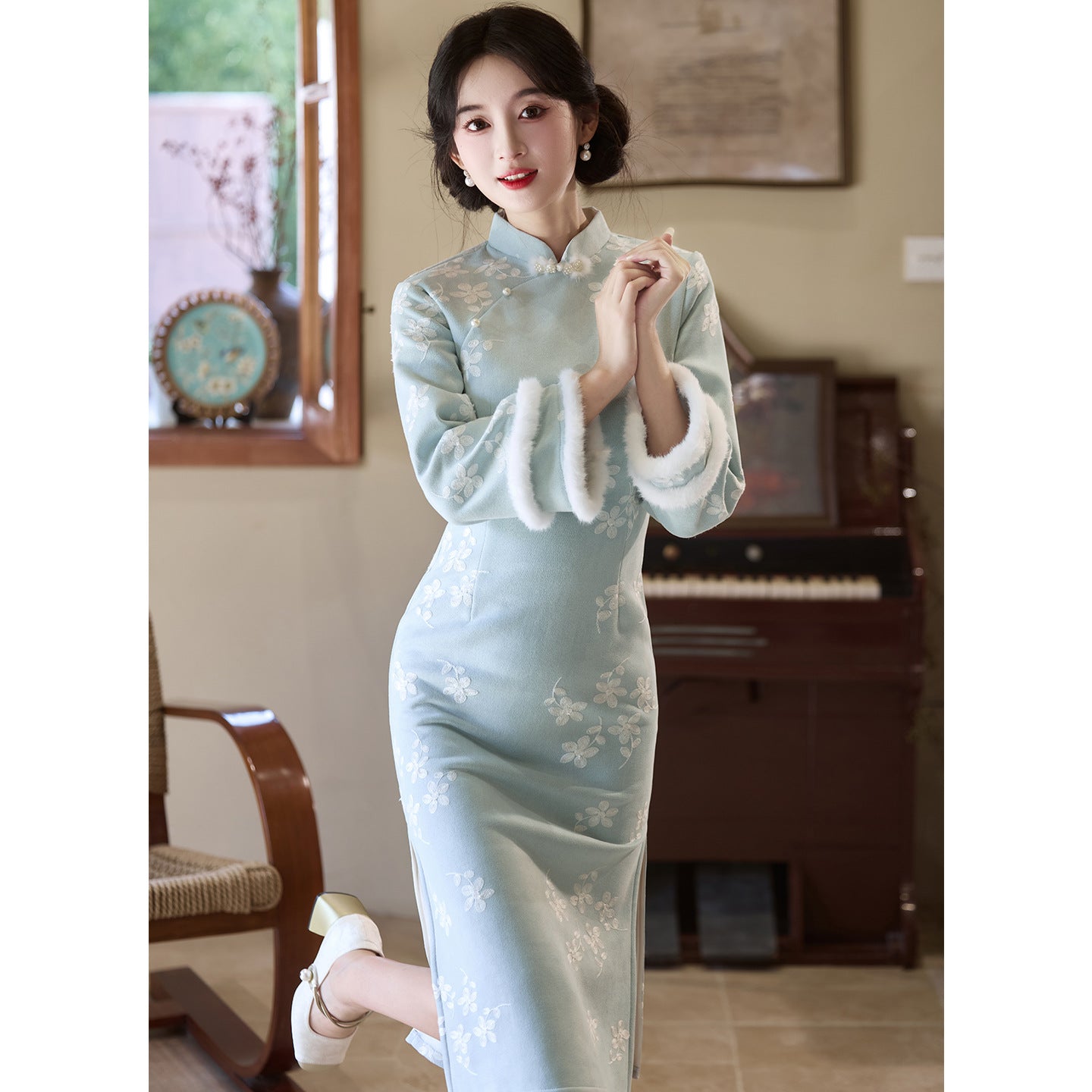 Women's Qipao Qingfeng 清风 Asian Dress Chinese Thicken Modern Hanfu Clothing Velvet Cheongsam Winter Autumn