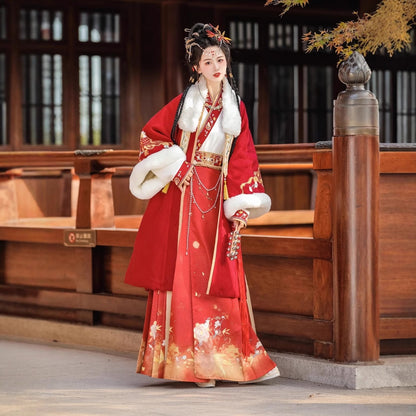 SONG Dynasty Clothing Xishuangyue 溪霜月 Women's Chinese Traditional Thicken Velvet Lunar New Year Hanfu Autumn Winter
