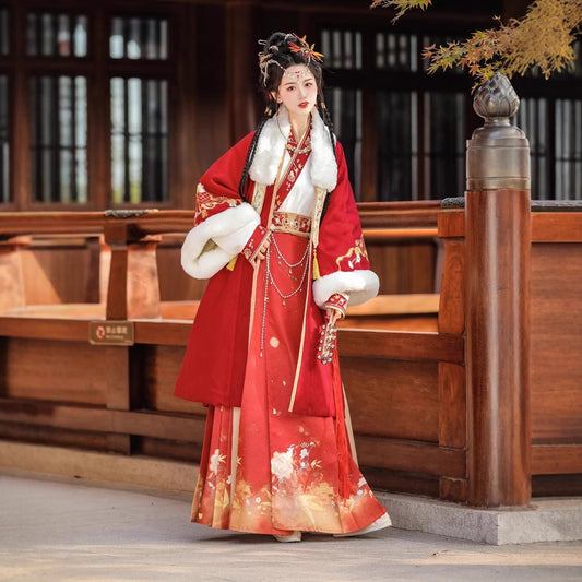 SONG Dynasty Clothing Xishuangyue 溪霜月 Women's Chinese Traditional Thicken Velvet Lunar New Year Hanfu Autumn Winter