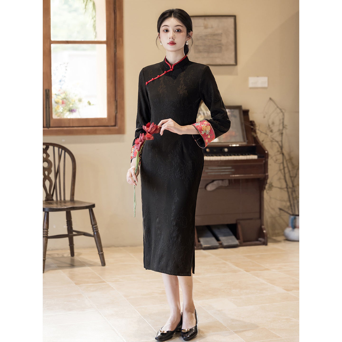 Women's Qipao Manyue 满月 Asian Dress Chinese Thicken Modern Hanfu Clothing Velvet Cheongsam Winter Autumn