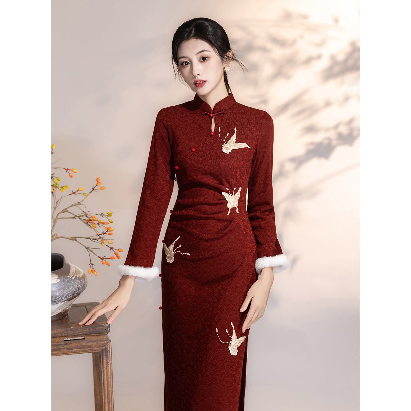 Women's Qipao Suiye 岁月 Asian Thicken Dress Chinese Modern Hanfu Clothing Velvet Cheongsam Winter