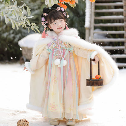 Tang Dynasty Girl Velvet Ruqun Huatianhaitang 花田海棠 Children's Chinese Traditional Clothing Hanfu Suit