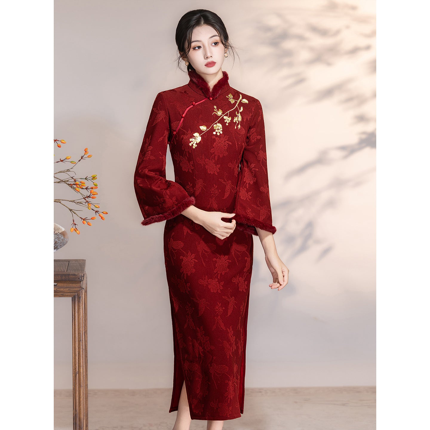 Women's Qipao Tianchangdijiu 天长地久 Asian Thicken Dress Chinese Modern Hanfu Clothing Velvet Cheongsam Winter