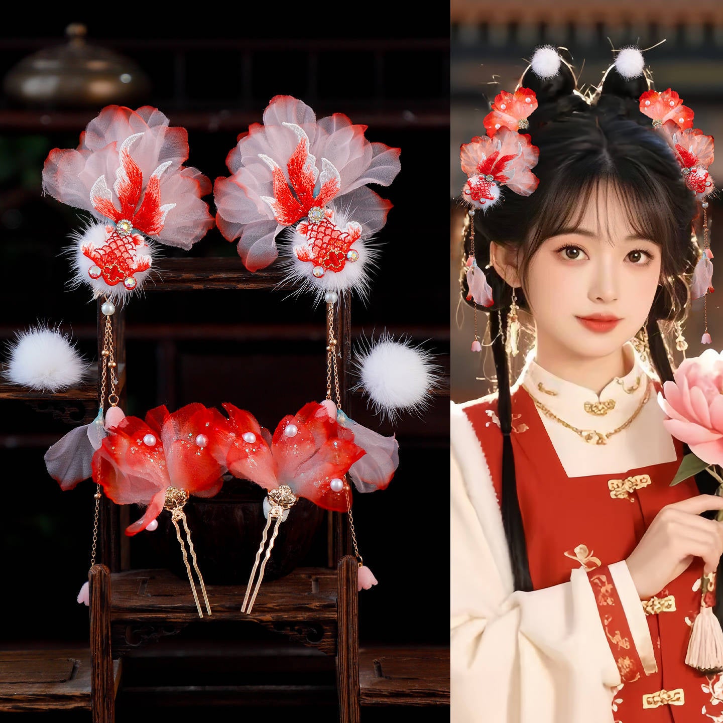 Traditional Chinese Hair jewelry Haitang 海棠 Hanfu Historical Headgear