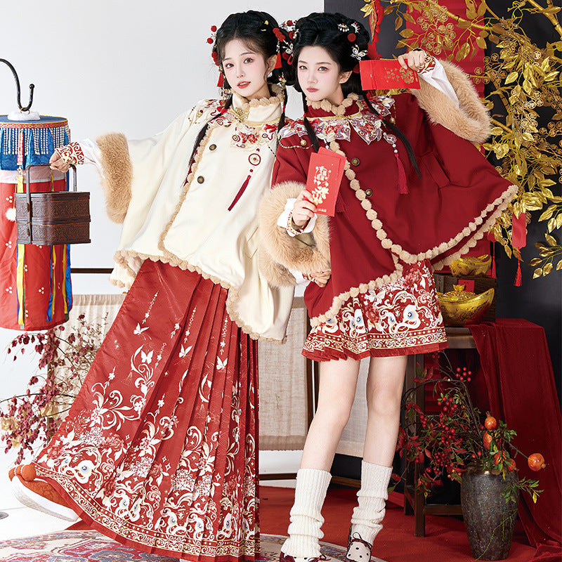 Ming Dynasty Clothing Xiaofushi 小福师 Women's Chinese Traditional Thicken Velvet Lunar New Year Hanfu Autumn Winter