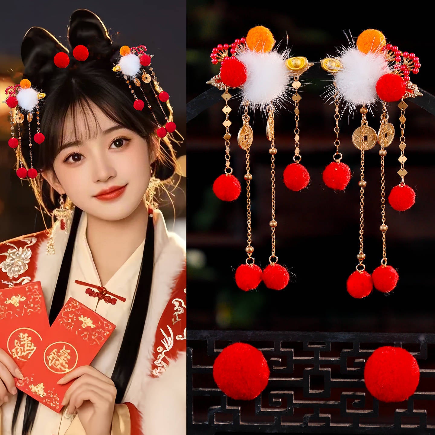 Traditional Chinese Hair jewelry Caishen 财神 Hanfu Historical Headgear