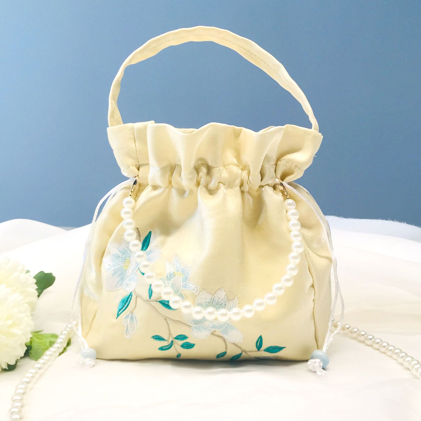 Chinese Style Drawstring Handbag Pearl Embroidery Bags Nang 囊