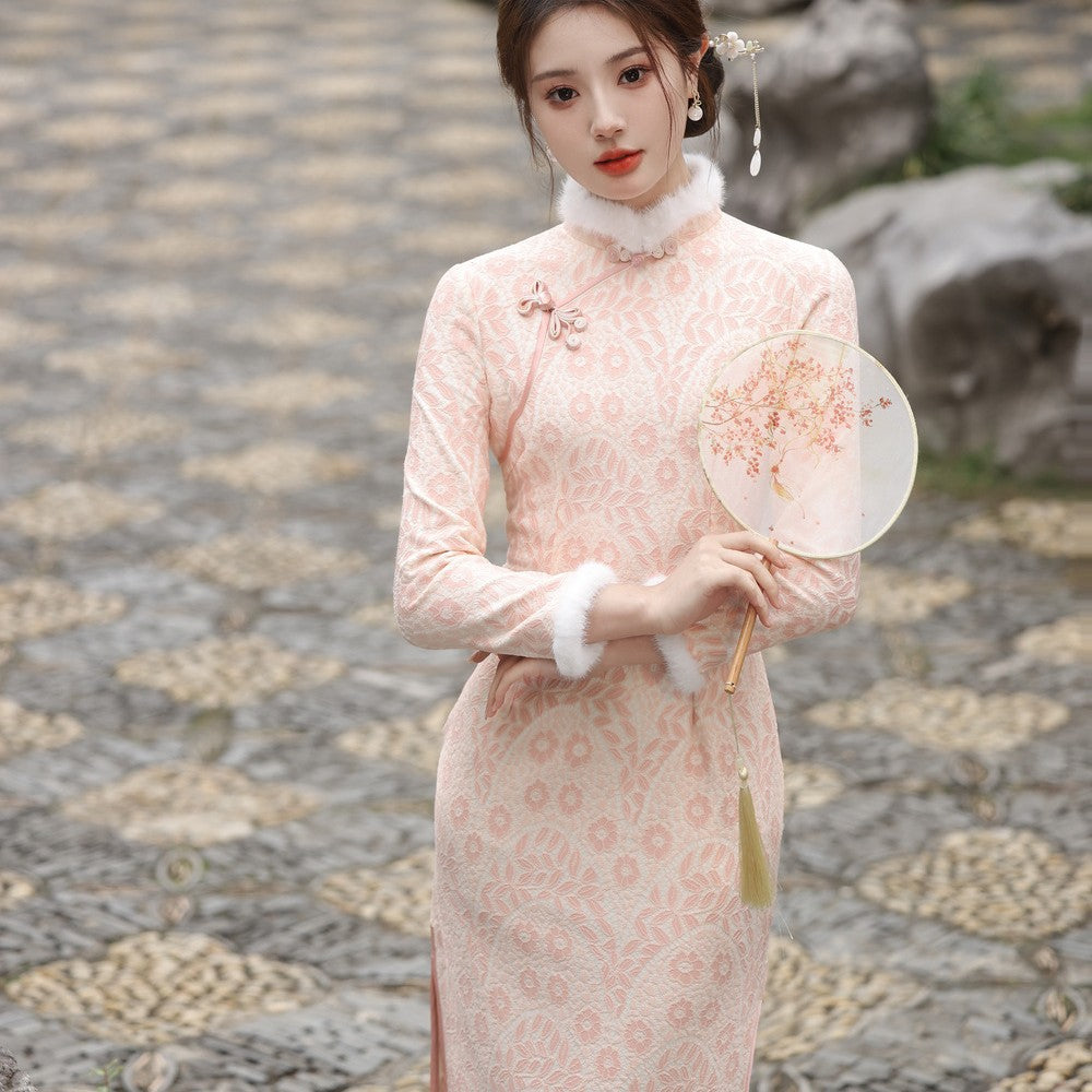 Chinese Modern Women's Qipao Dress  Furongchang 芙蓉裳 Clothing Traditional Cheongsam Winter Thicken Velvet