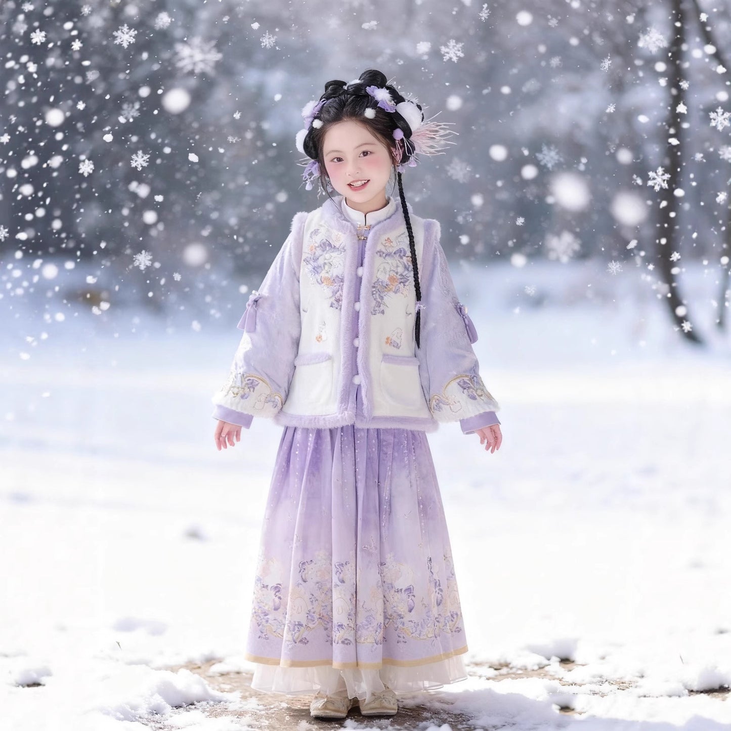 Children's Traditional Style Clothing Ziyan 紫烟 Chinese  Velvet Hanfu Suit