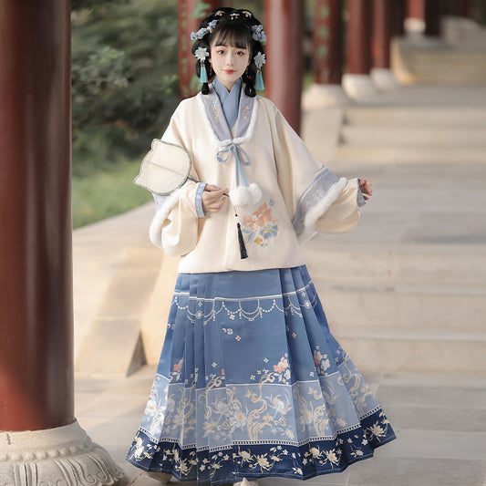 Ming Dynasty Clothing Ruyihaitang 如意海棠 Women's Chinese Traditional Thicken Velvet Hanfu Autumn Winter