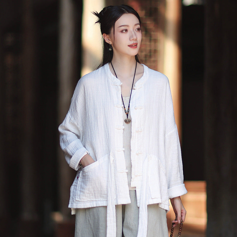 Linen Shirt Yuelong "月胧" Han Element Clothing Women's Modern Hanfu Spring Autumn