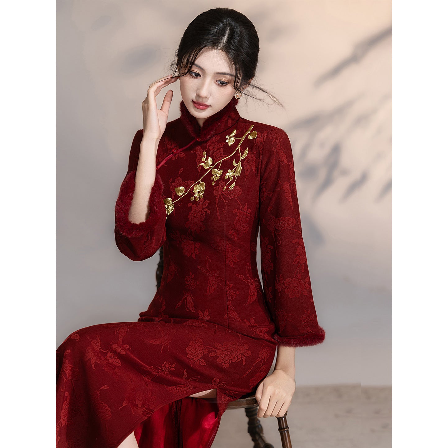 Women's Qipao Tianchangdijiu 天长地久 Asian Thicken Dress Chinese Modern Hanfu Clothing Velvet Cheongsam Winter