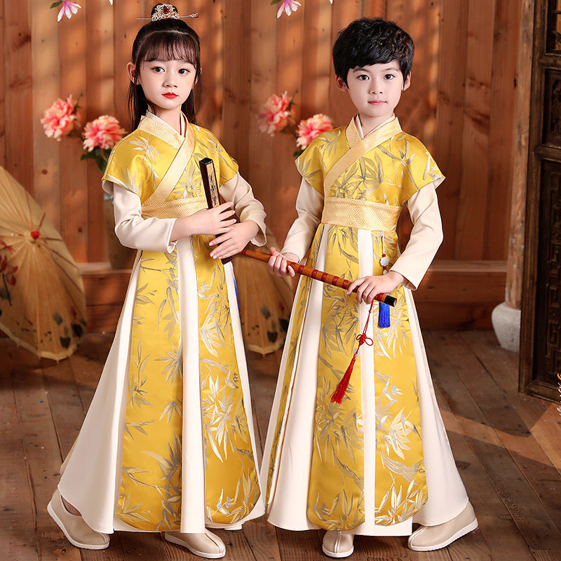 Children's Hanfu Huangzhu 黄竹 Chinese Traditional Scholar Clothing Suit Spring Autumn