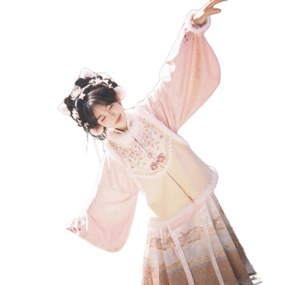 Ming Dynasty Clothing Qiao 俏 Women's Chinese Traditional Thicken Velvet Hanfu Autumn Winter