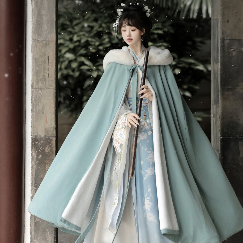 Chinese Clothing Women's Traditional Thicken Velvet Cloak Hanfu Autumn Winter
