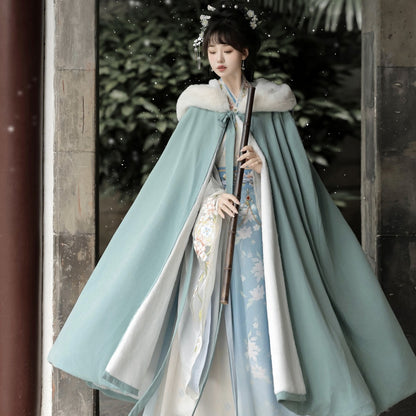 Chinese Clothing Women's Traditional Thicken Velvet Cloak Hanfu Autumn Winter