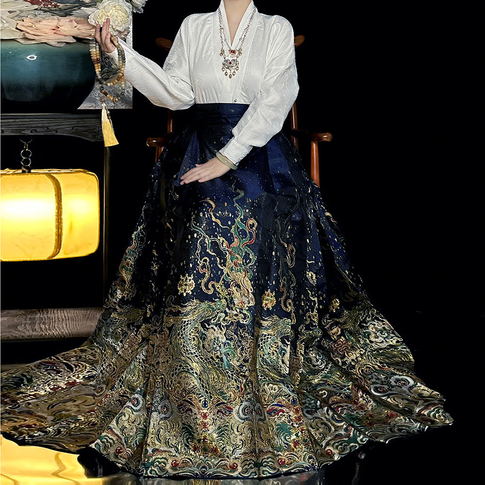 Ming Dynasty Dress Women's High Grade Fabrics Mamian Skirt Longhuang 龙煌 Hanfu Clothing Spring Summer Autumn