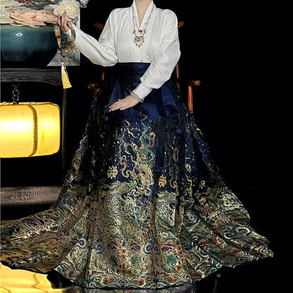 Ming Dynasty Dress Women's High Grade Fabrics Mamian Skirt Longhuang 龙煌 Hanfu Clothing Spring Summer Autumn