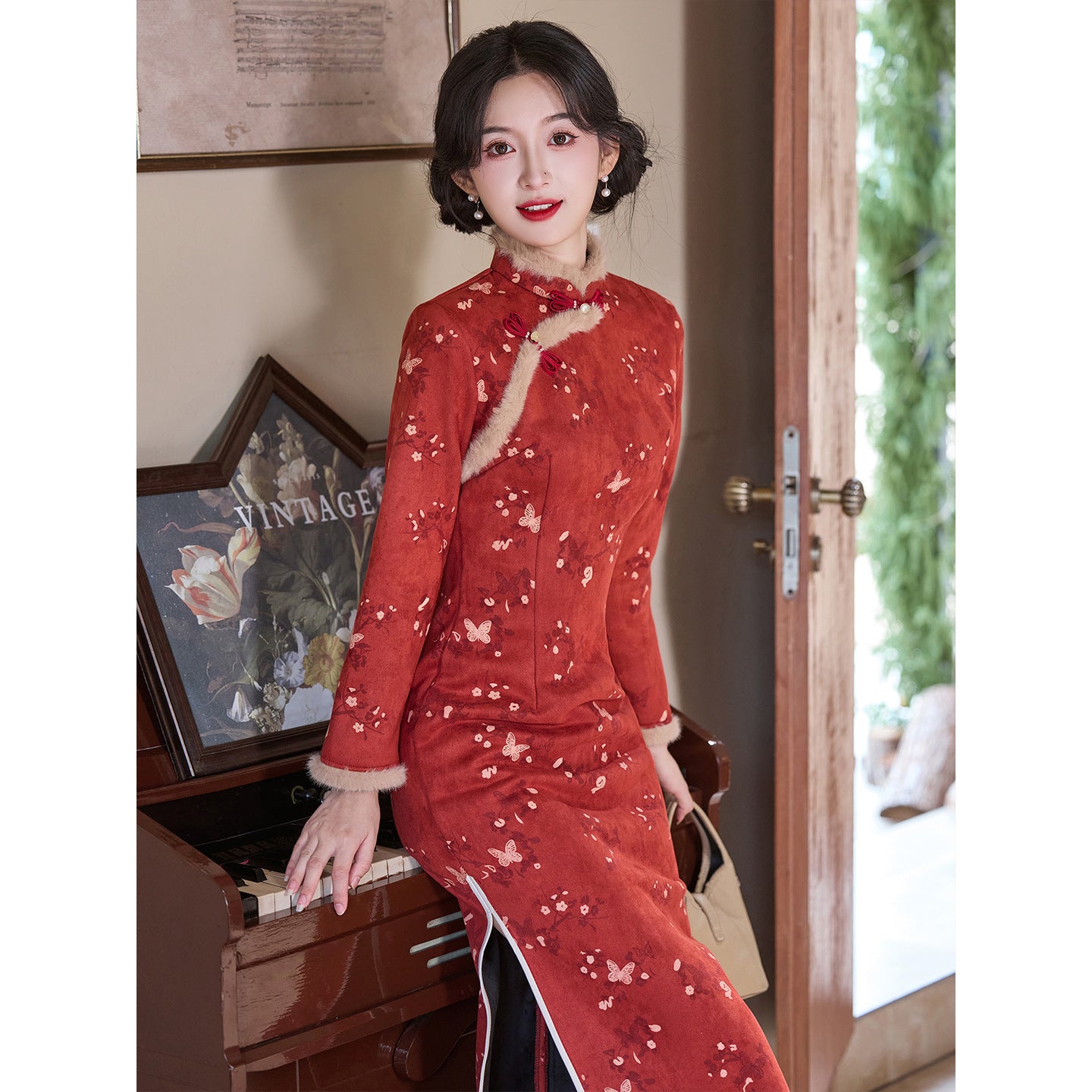 Women's Qipao Meiyue 梅约 Asian Dress Chinese Thicken Modern Hanfu Clothing Velvet Cheongsam