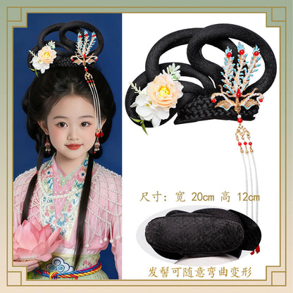 Kid's Traditional Chinese Hairstyle Wig Change 嫦娥 Hanfu Historical Royal Hairpieces