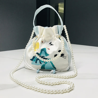 Chinese Style Drawstring Handbag Pearl Embroidery Bags Nang 囊