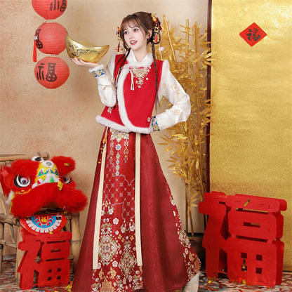 Chinese Lunar New Year Clothing Xiranchunshao禧染春梢 Women's  Traditional Thicken Velvet Hanfu Autumn Winter