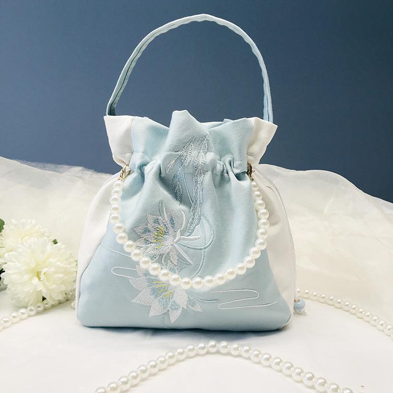 Chinese Style Drawstring Handbag Pearl Embroidery Bags Nang 囊