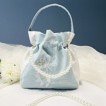 Chinese Style Drawstring Handbag Pearl Embroidery Bags Nang 囊