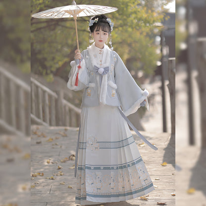 Ming Dynasty Mamian Clothing Youleyuan 游乐园 Women's Chinese Traditional Thicken Velvet Hanfu Autumn Winter