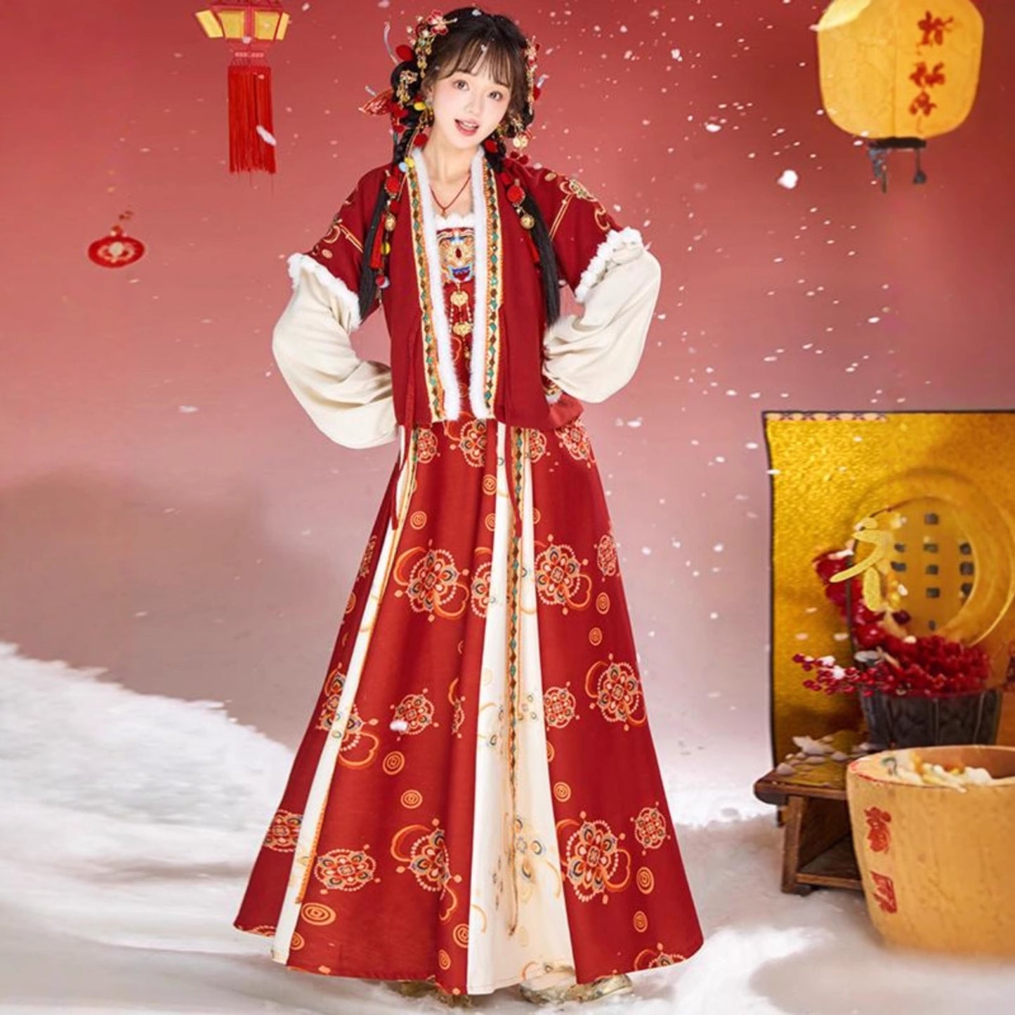 TANG Dynasty Clothing Jinli 锦鲤 Ruqun Women's Chinese Traditional Thicken Velvet Lunar New Year Hanfu Autumn Winter