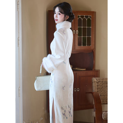 Women's Qipao Sangshangzi 桑上紫 Asian Thicken Dress Chinese Modern Hanfu Clothing Velvet Cheongsam Winter
