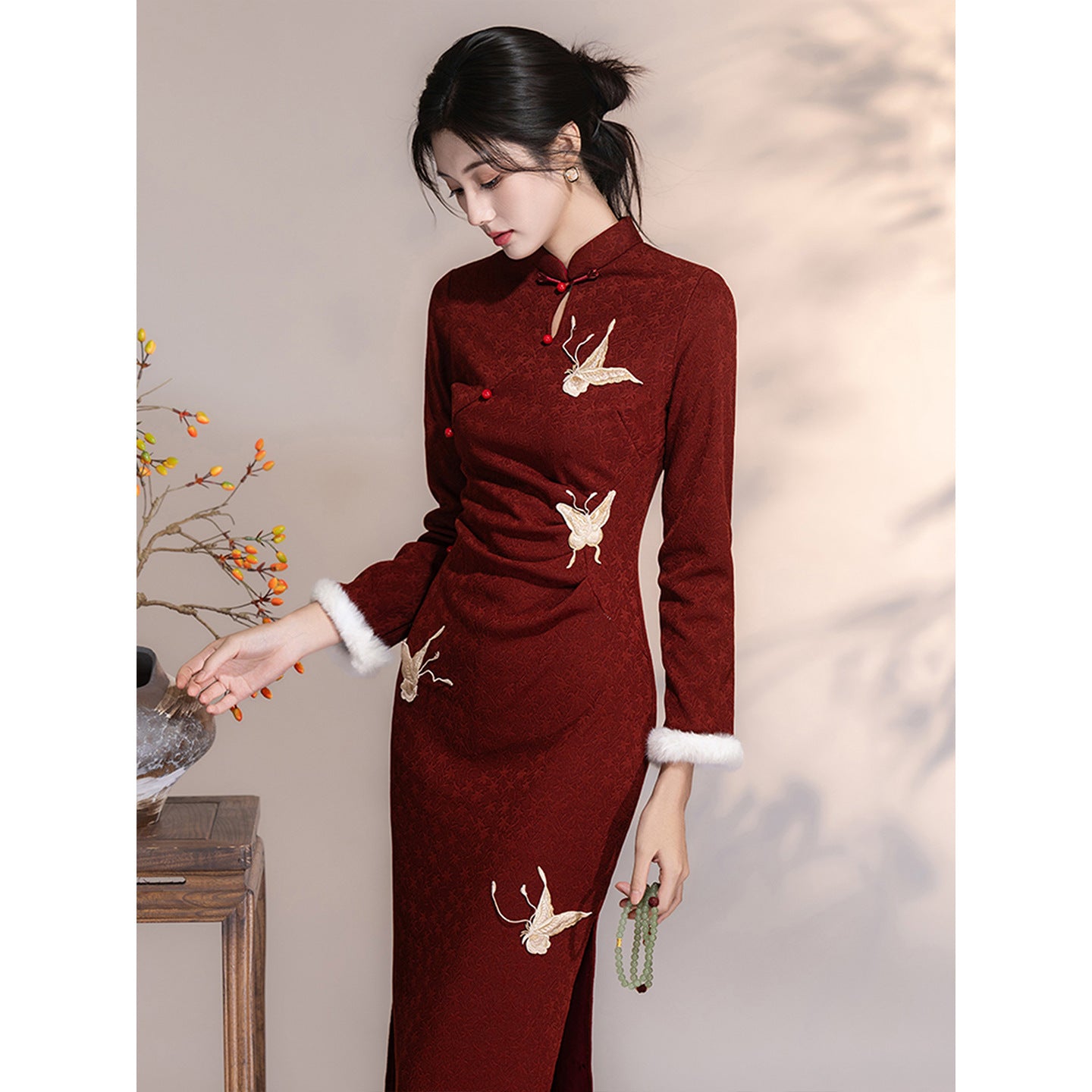 Women's Qipao Suiye 岁月 Asian Thicken Dress Chinese Modern Hanfu Clothing Velvet Cheongsam Winter