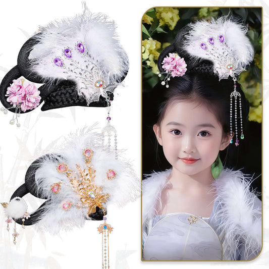 Kid's Traditional Chinese Hairstyle Wig Change 嫦娥 Hanfu Historical Royal Hairpieces