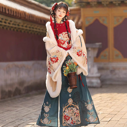 Ming Dynasty Mamian Clothing Chenlong 辰龙 Women's Chinese Traditional Thicken Velvet Lunar New Year Hanfu Autumn Winter