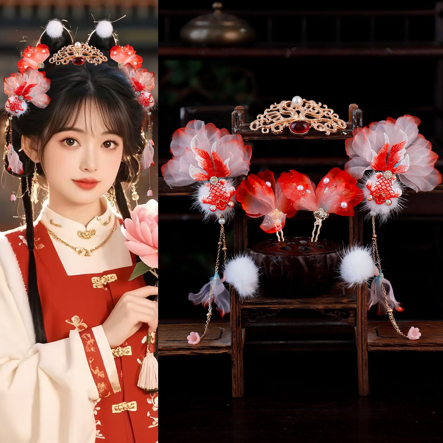 Traditional Chinese Hair jewelry Haitang 海棠 Hanfu Historical Headgear