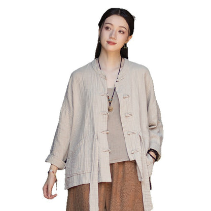 Linen Shirt Yuelong "月胧" Han Element Clothing Women's Modern Hanfu Spring Autumn